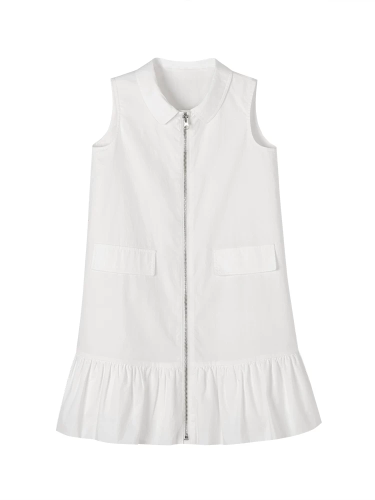 Váy vest trắng trẻ em, váy mùa hè có cổ Peter Pan và khóa kéo, váy nữ sinh phong cách học đường, váy nữ.