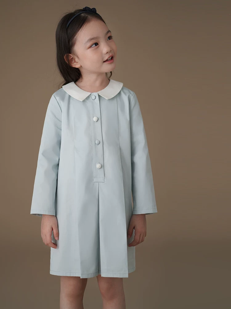 Quần áo trẻ em trang phục mùa xuân đơn giản giản dị bằng cotton thân thiện với da phong cách học sinh váy dài tay cho bé gái dành cho trẻ lớn hơn
