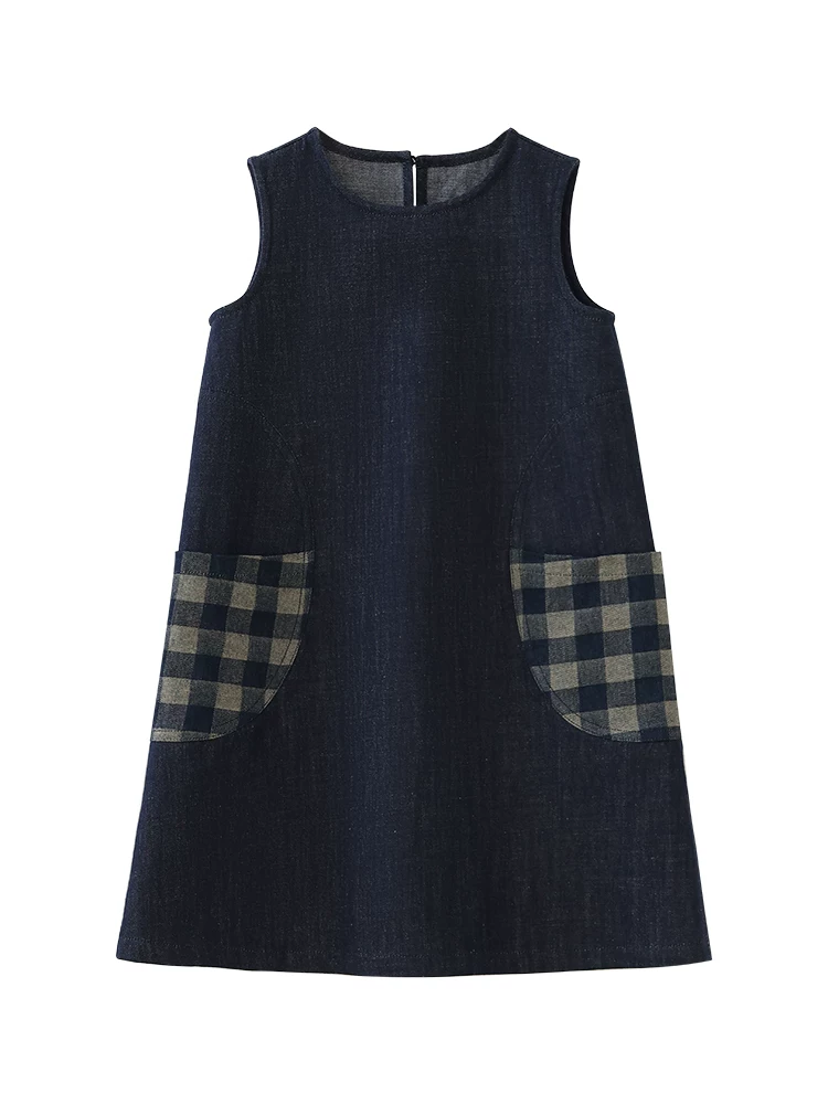 Quần áo trẻ em Hazi Mùa hè Mới Phong cách cổ điển Nhật Bản Váy denim Váy ba lỗ cho bé gái Váy dài vừa phải cho trẻ lớn hơn