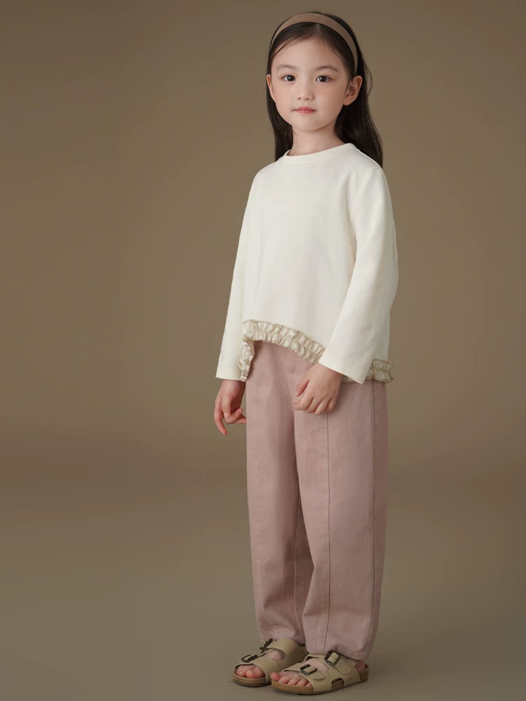 Quần áo trẻ em mùa xuân thu quần dài thường ngày cho bé gái quần da màu hồng thẳng mềm mại thân thiện với làn da quần cà rốt hoàn toàn bằng vải cotton cho bé trai và bé gái