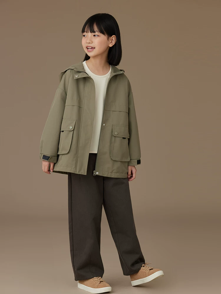 Quần ống thẳng cho trẻ em mùa xuân thu, đơn giản và đa năng, thân thiện với làn da, toàn cotton, quần thường ngày màu xám đậm dành cho bé trai và bé gái.