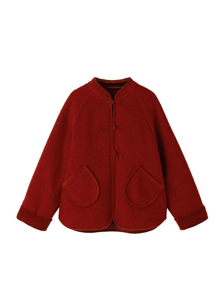 Áo khoác len trẻ em cho mùa thu đông, áo ấm màu đỏ, quần áo cotton phong cách Trung Hoa mới cho bé trai và bé gái, trang phục năm mới.