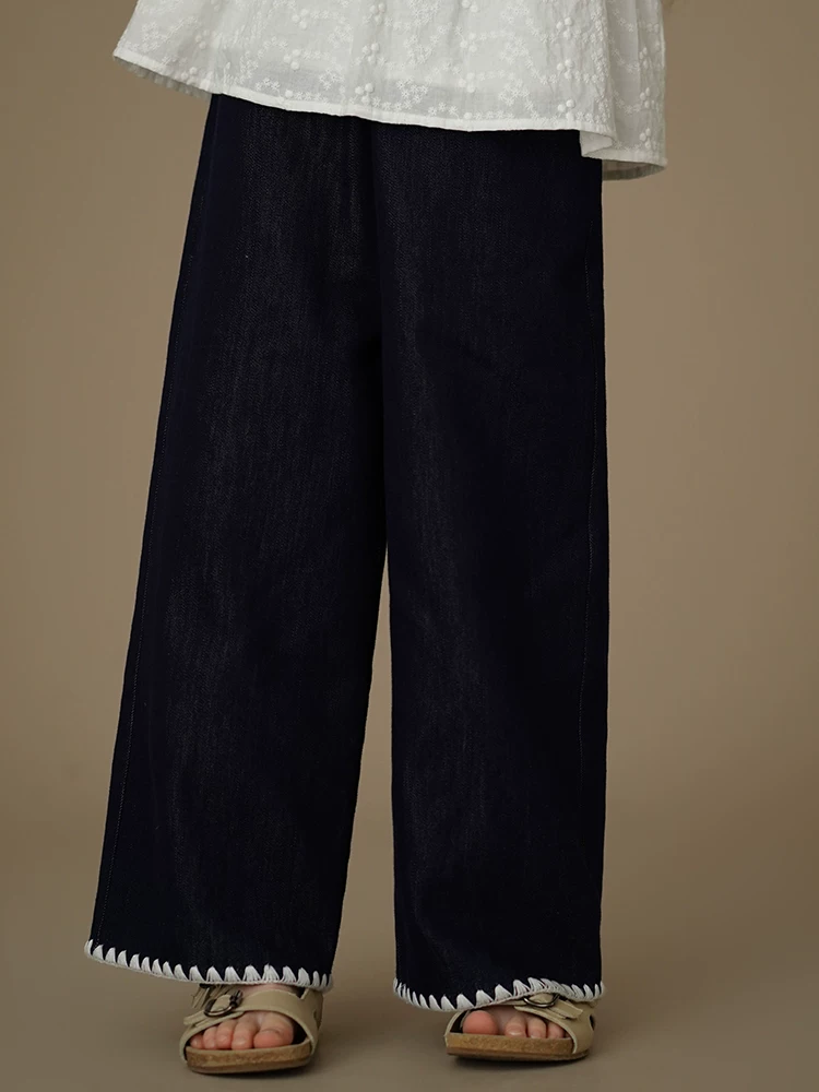 Quần trẻ em thường ngày mỏng đơn giản thoáng khí quần denim giặt quần thẳng cho bé gái phong cách mới mùa xuân và mùa thu