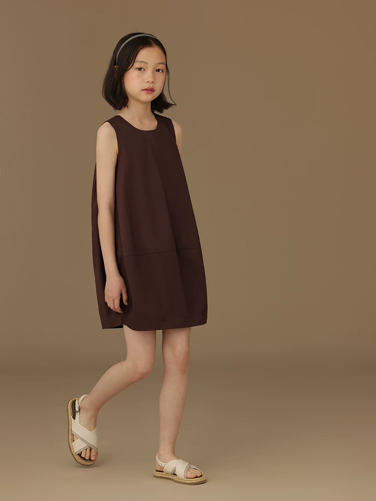 Váy bé gái Hazi mùa hè 2025 kiểu cổ điển màu tím, chất liệu cotton nguyên chất, không tay, thời trang