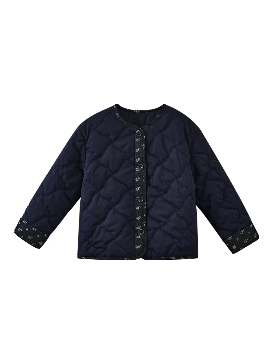 Quần áo trẻ em phong cách Hàn Quốc áo khoác chắp vá trẻ em denim top bé trai bé gái màu xanh hải quân áo khoác cotton mùa đông ấm áp