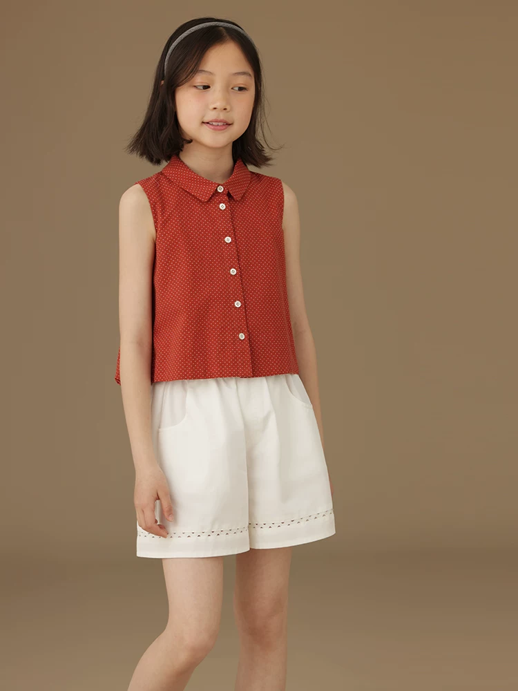 Quần short mùa hè thông thường dành cho trẻ em dành cho bé gái, quần short ống rộng màu trắng rộng rãi, đa năng dành cho trẻ lớn hơn, mỏng.