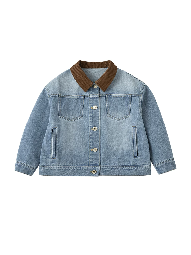 Áo khoác trẻ em mùa xuân thu chất liệu cotton kiểu retro, dáng rộng, phong cách thường ngày, dành cho bé trai và bé gái, phối màu denim.