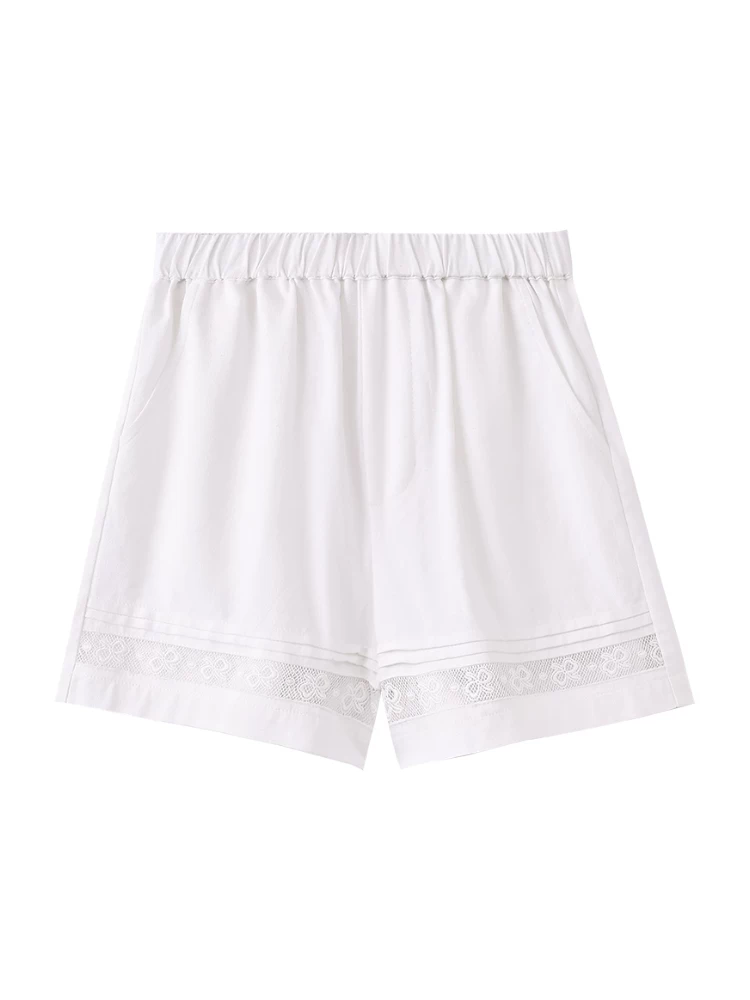 Quần short mỏng mùa hè cho trẻ em, quần short ren trắng cho bé gái, quần ống rộng, thoải mái và đa năng.