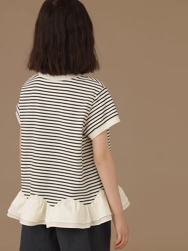 Quần áo mùa hè cho trẻ em Áo thun sọc cổ tròn dáng rộng tay ngắn kiểu dáng mỏng mùa hè hoàn toàn bằng vải cotton dành cho bé gái