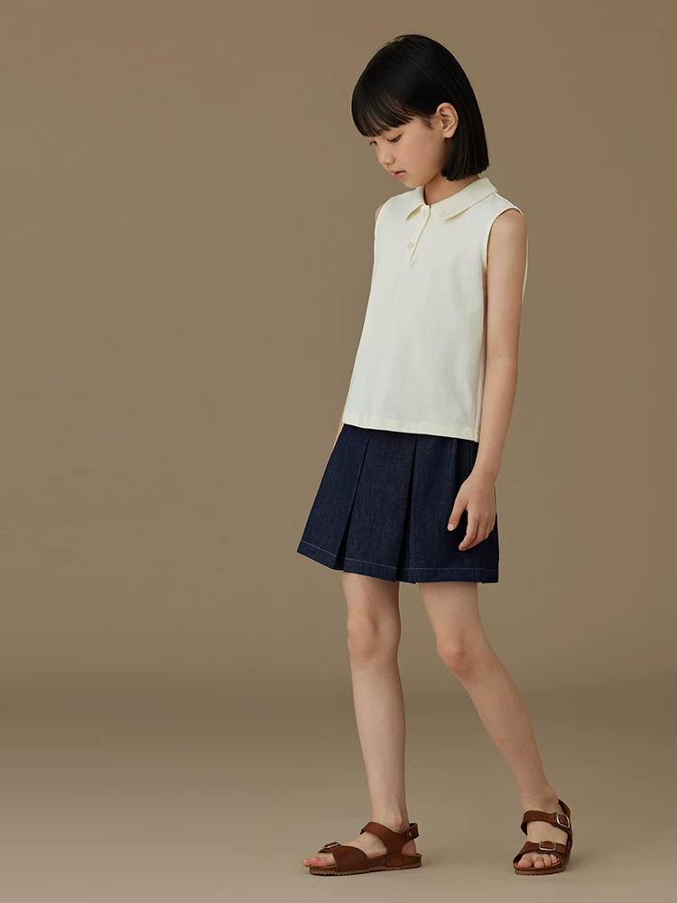 Quần áo trẻ em Hazi áo trẻ em màu mơ mùa hè mỏng giản dị đa năng áo sơ mi dệt kim polo áo vest không tay cho bé gái sành điệu