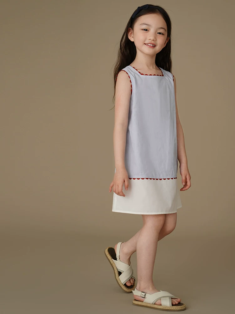 Quần áo trẻ em mùa hè váy chữ A sọc xanh váy cotton thân thiện với da váy không tay váy mỏng cho bé gái