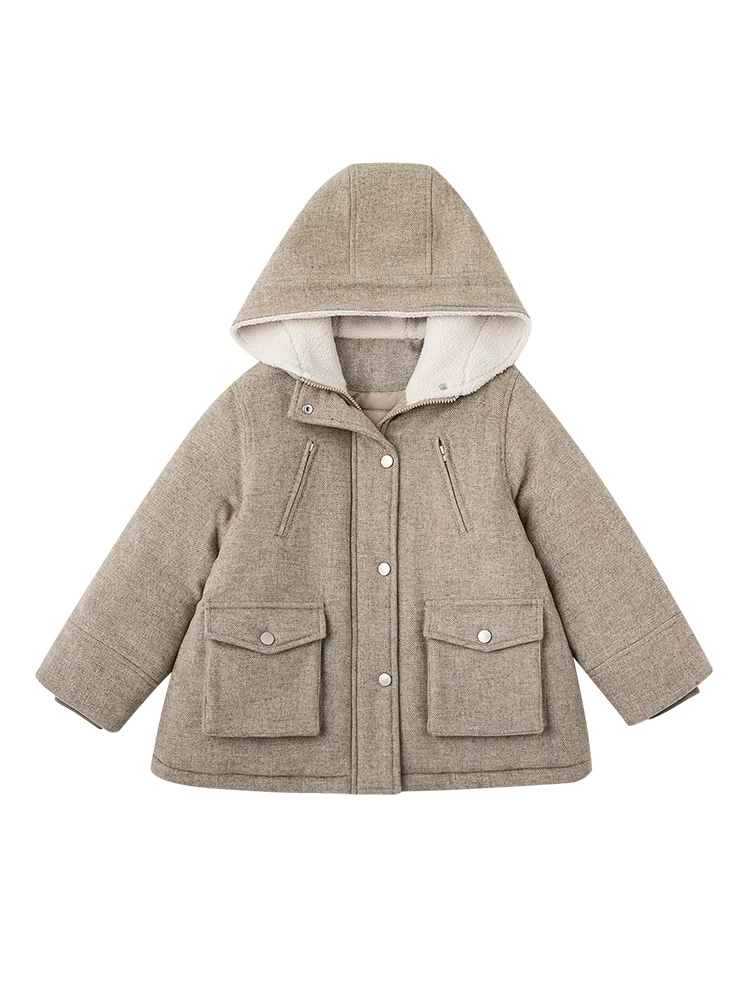 Áo khoác cotton có mũ dày cho trẻ em mùa thu đông, áo khoác len ấm áp cho trẻ lớn, áo khoác bông mùa đông.