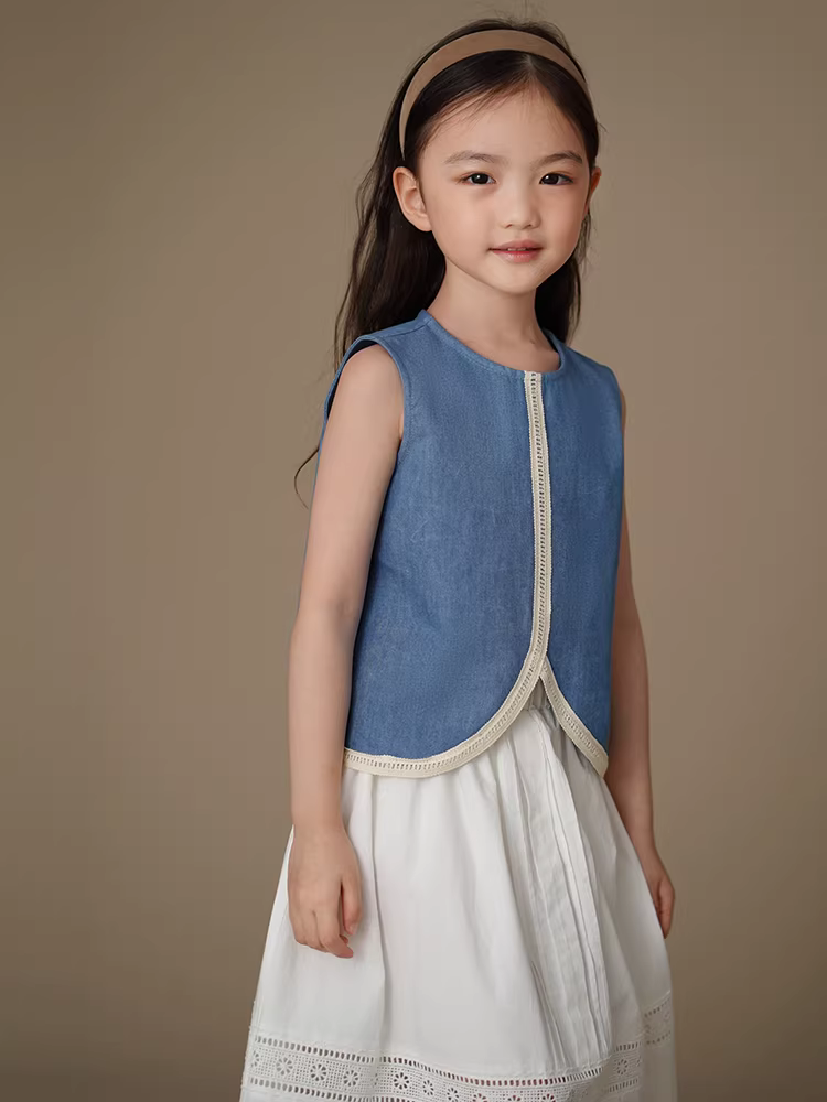 Áo vest trẻ em phong cách Hàn Quốc, áo ba lỗ rộng rãi, áo sơ mi denim cho bé gái lớn, mặc hè, 25 kiểu mới