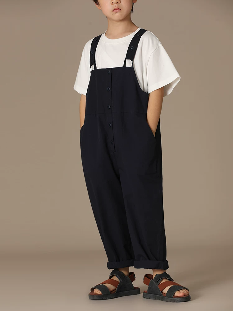 Quần áo trẻ em mùa xuân hè quần cotton thông thường quần yếm trẻ em dáng rộng quần dài bé trai và bé gái phong cách cha mẹ và con cái