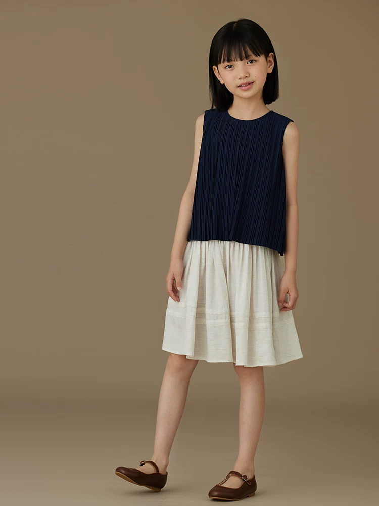Áo vest trẻ em cho bé gái, áo sọc xanh navy, kiểu dáng đơn giản và cao cấp, trang phục mùa hè không tay cho bé gái.