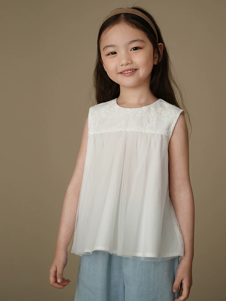 Quần áo trẻ em mùa hè thoáng mát, áo thun mát mẻ cho bé gái, áo ba lỗ trắng kiểu tiên nữ, áo lót mỏng