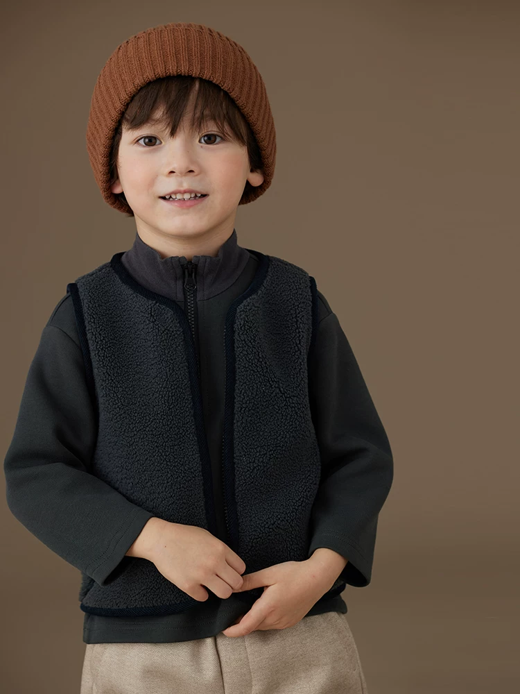 Áo vest thường ngày cho trẻ em, dày dặn và ấm áp, áo vest lớp nền màu xám đơn giản dành cho bé trai và bé gái, áo khoác mùa thu đông.