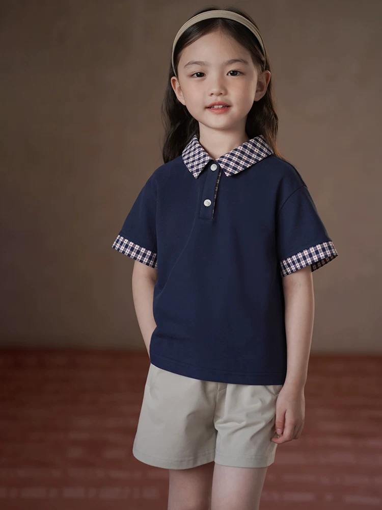 Quần áo trẻ em Hazi Mùa hè Áo sơ mi polo mới dành cho bé trai và bé gái Áo thun ngắn tay dành cho trẻ lớn hơn Áo dáng rộng thông thường
