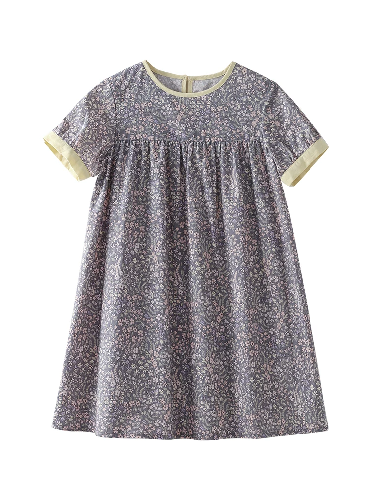 Quần áo trẻ em mặc mùa hè cotton thân thiện với da dáng rộng phong cách Hàn Quốc váy dài vừa hoa váy ngắn tay cho bé gái