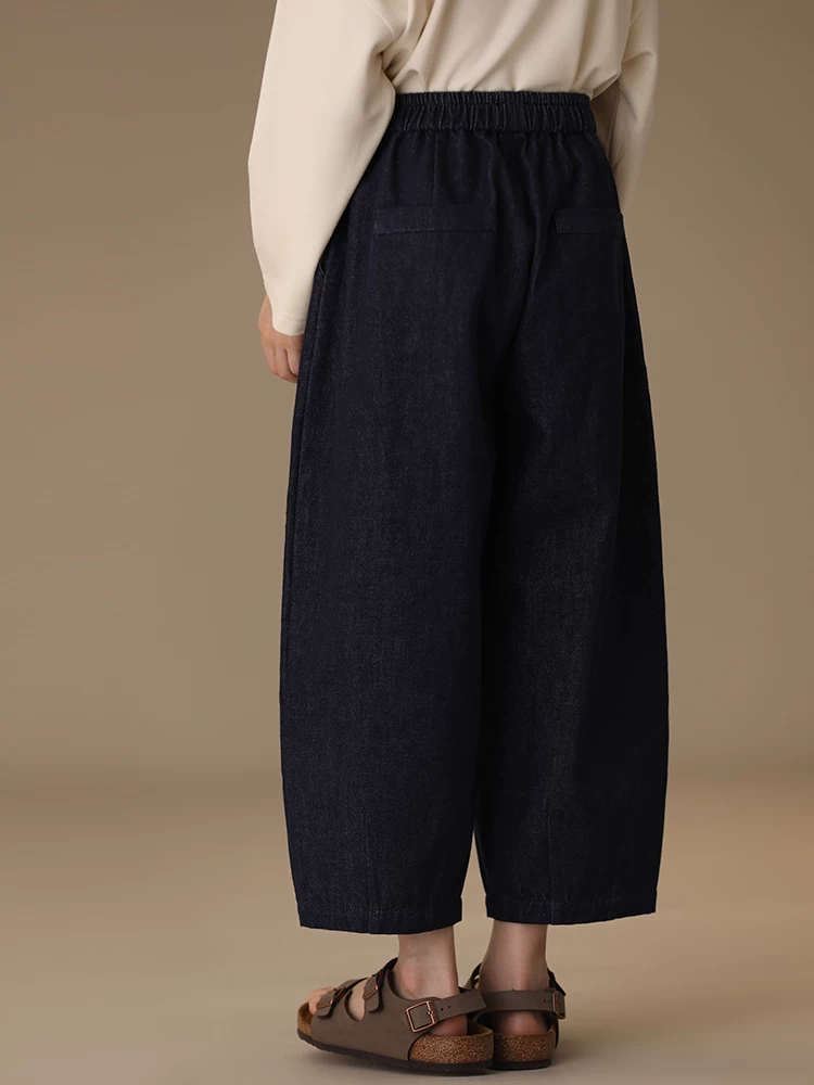 Quần áo trẻ em mùa xuân hè màu xanh đậm quần cotton nguyên chất dáng rộng quần jean ống rộng không phai màu dành cho bé gái