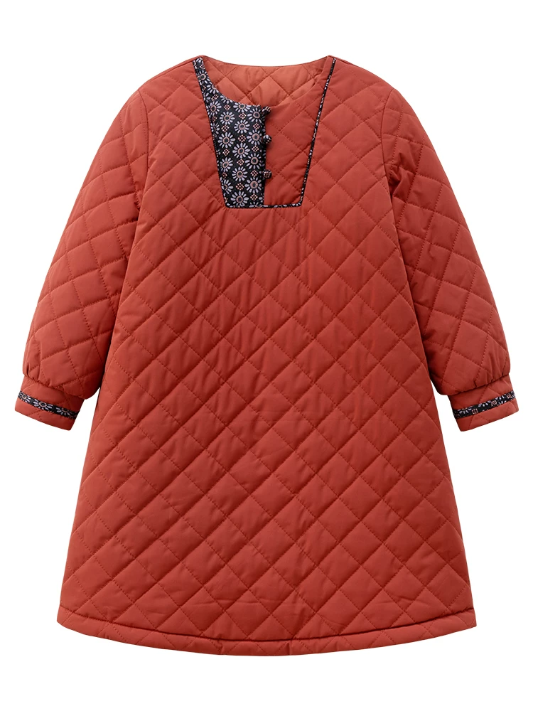 Áo khoác cotton dài vừa phải cho trẻ em mùa đông, áo khoác ấm cho bé gái, váy dài tay màu đỏ kiểu Trung Quốc mới, dày dặn.