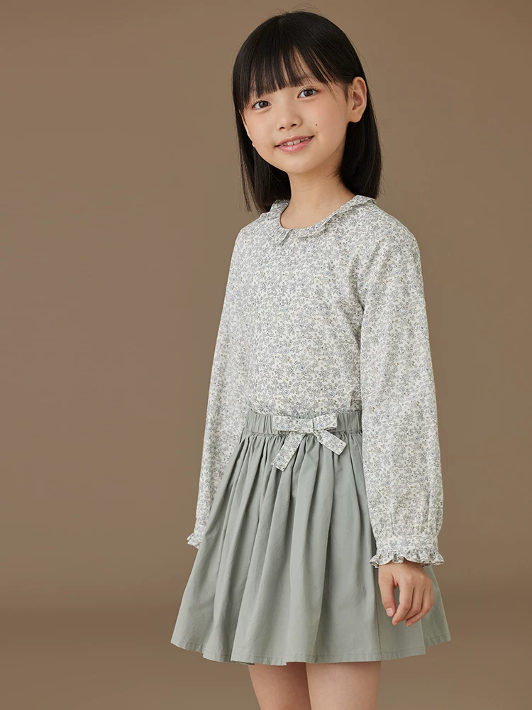 Quần áo trẻ em xuân thu váy trẻ em kiểu dáng đa năng màu xanh váy xếp ly váy bé gái cỡ trung và lớn váy chữ A