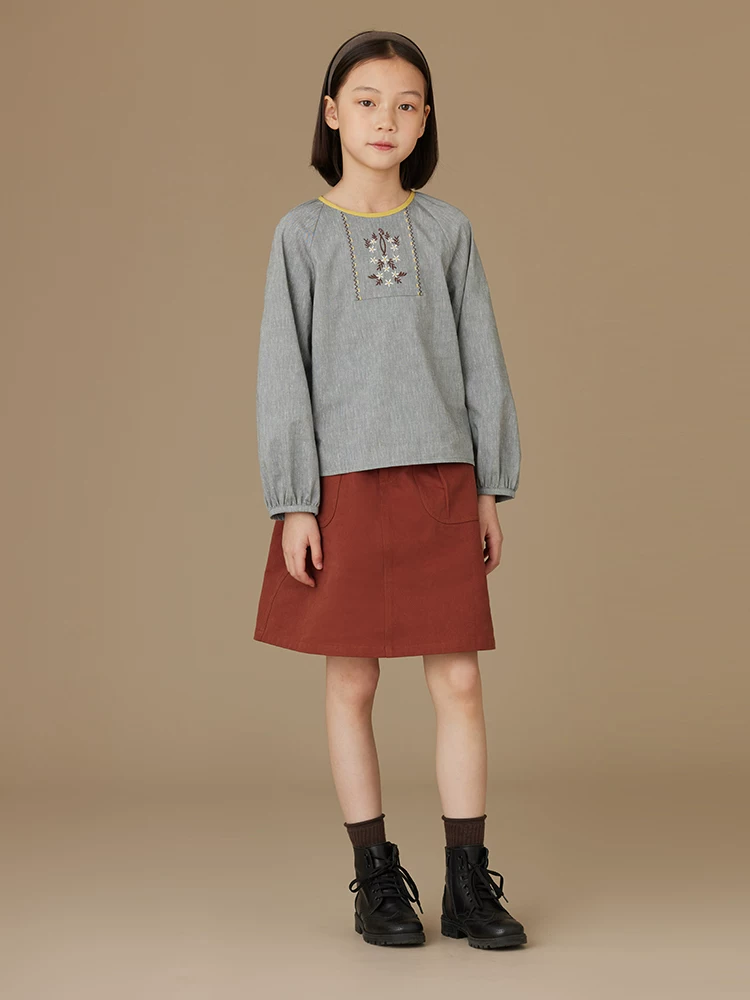 Váy bé gái Hazi mùa xuân sớm 2024, chất liệu cotton 100%, túi lớn, lưng thun, đa năng