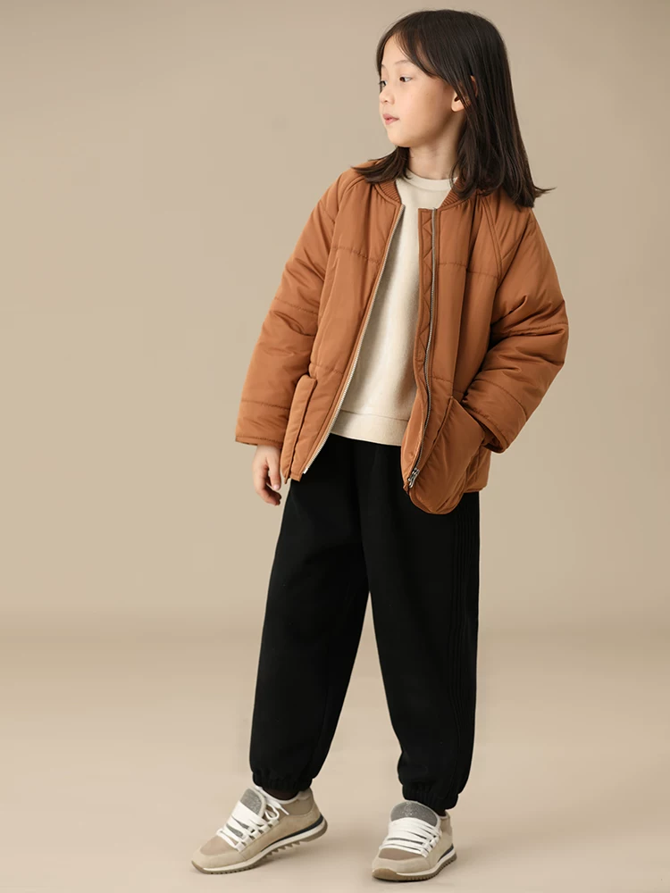 Quần jogger mùa đông trẻ em màu đen, lưng thun, lót lông giữ ấm, dành cho bé trai và bé gái