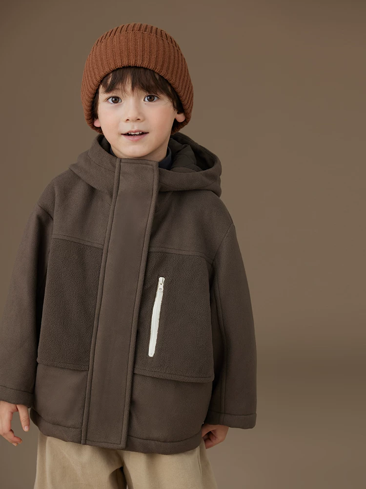 Quần áo cotton cho trẻ em mùa thu đông, áo thun màu cà phê đa năng, áo khoác ấm cho bé trai và bé gái lớn hơn.