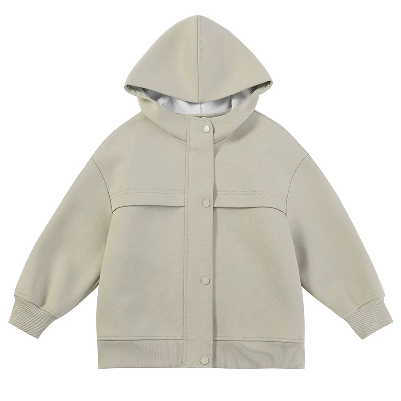 Quần áo trẻ em mùa xuân thu cotton màu trơn có khóa kéo chống gió áo khoác có mũ trùm đầu thông thường cho bé trai và bé gái