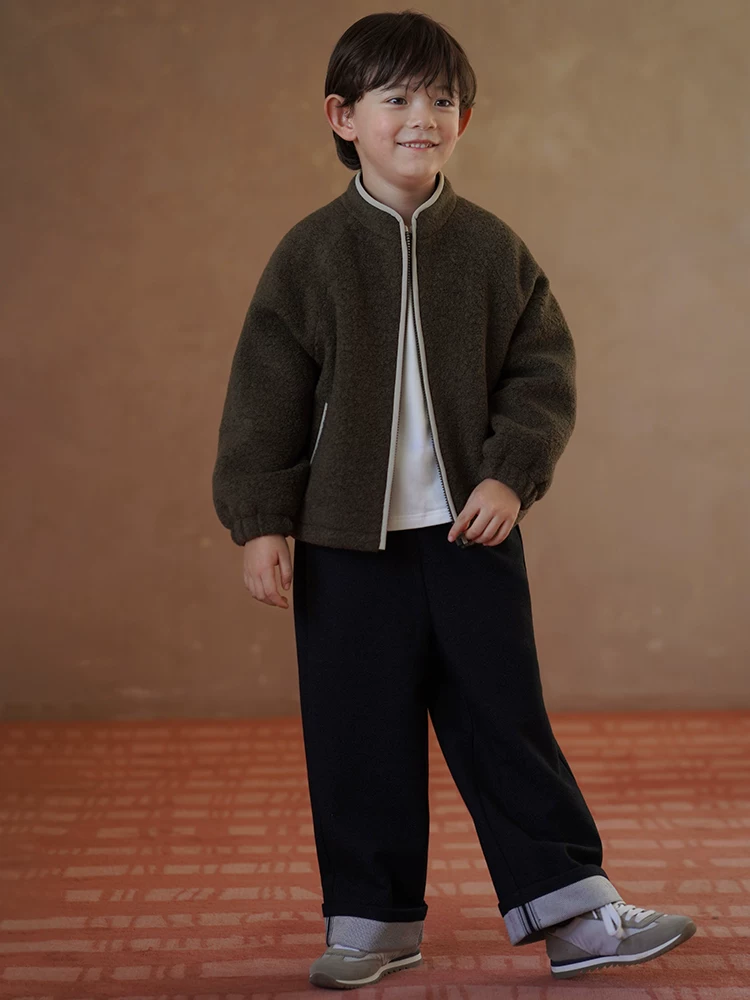Áo len trẻ em cho mùa thu đông, áo khoác len thông thường và đa năng cho bé trai và bé gái, quần áo cotton màu xanh lá cây sành điệu.