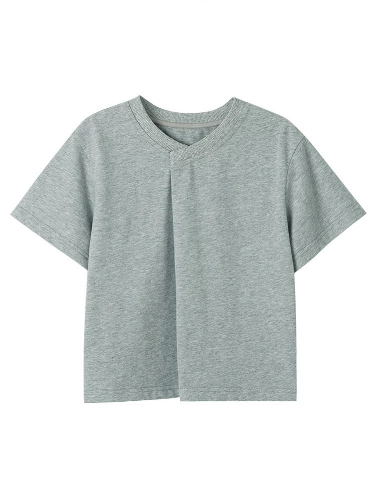 Áo thun ngắn tay mùa hè cho trẻ em, áo thun cotton mỏng cổ tròn màu xám thông thường đa năng dành cho bé trai và bé gái