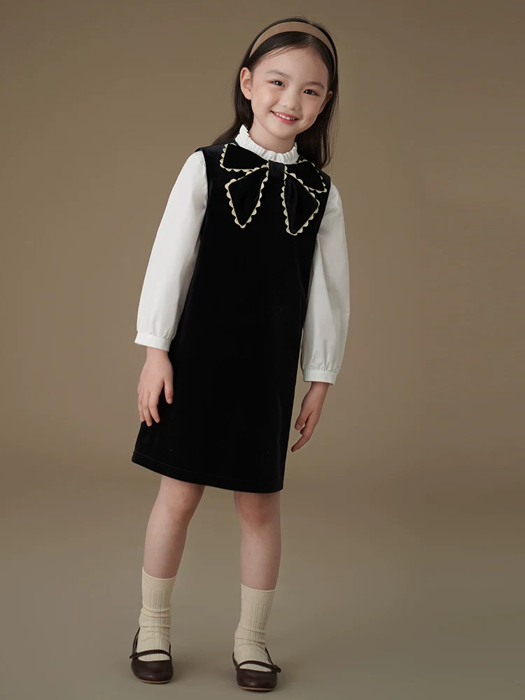 Quần áo trẻ em Ha Chi Váy trẻ em mùa xuân/hè Váy nhung đen Váy dây nơ ngọt ngào Trang phục mùa xuân cho bé gái Cảm giác cao cấp