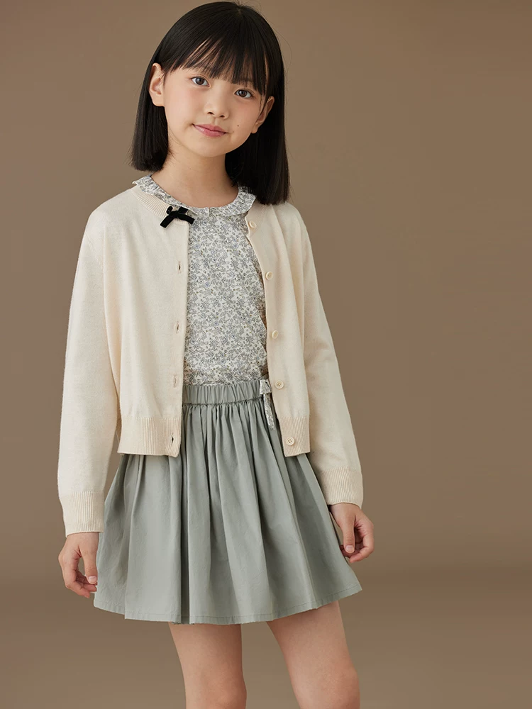 Quần áo trẻ em xuân thu váy trẻ em kiểu dáng đa năng màu xanh váy xếp ly váy bé gái cỡ trung và lớn váy chữ A