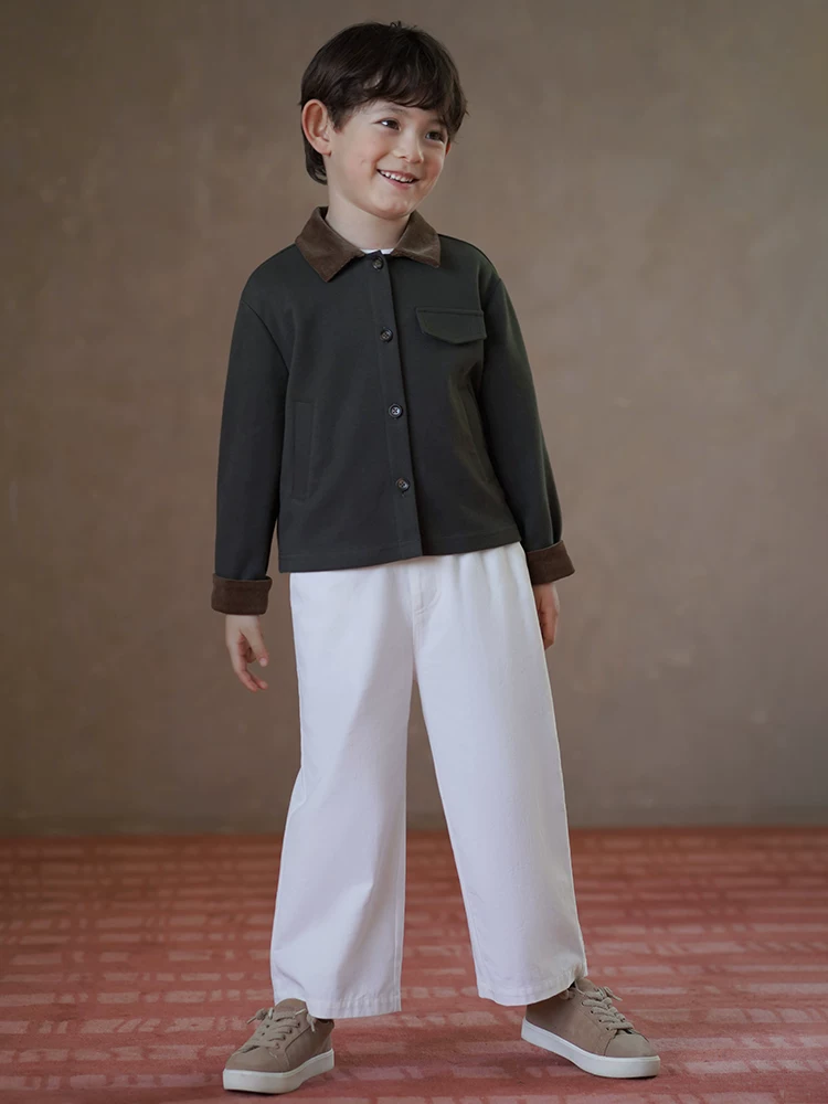 Quần ống thẳng cho trẻ em mùa xuân thu, thân thiện với làn da, toàn cotton, quần dài màu trắng cho bé trai và bé gái, quần thường ngày cho trẻ lớn.