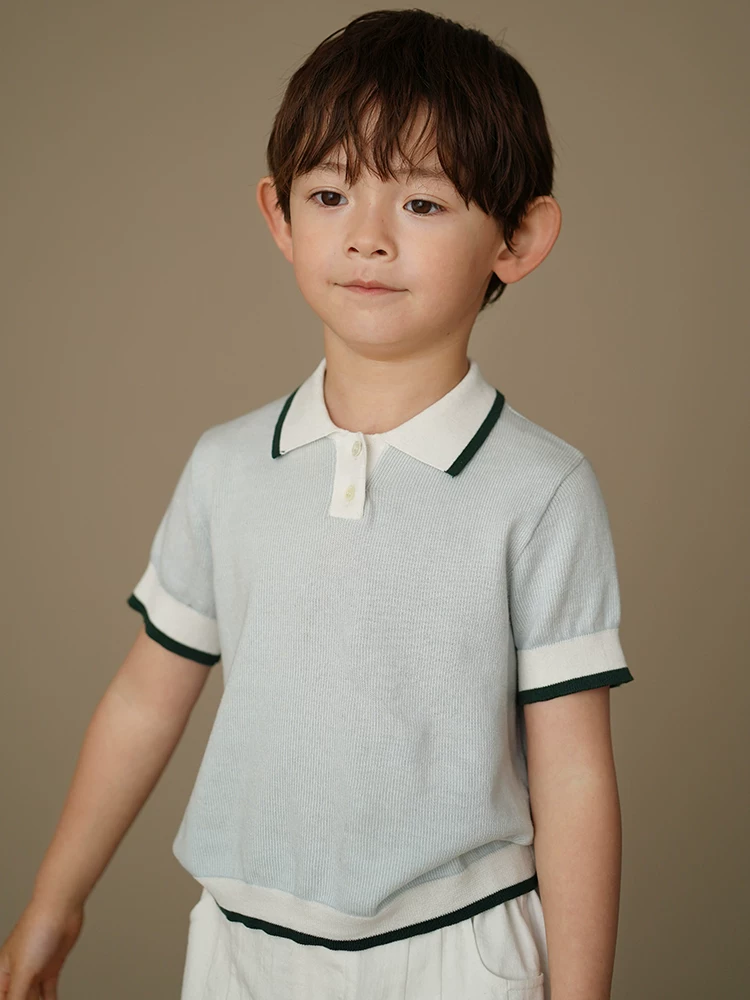 Quần áo trẻ em Áo dệt kim cho trẻ em, áo thun ngắn tay thoáng khí nhẹ mùa hè mới cho bé trai và bé gái, áo polo làm bằng cotton.