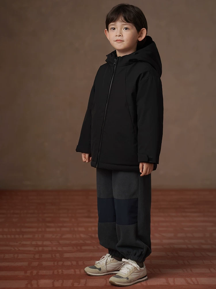 Áo khoác mùa đông cho trẻ em, áo khoác parka màu đen rộng rãi cho bé trai và bé gái, chống gió và ấm áp.