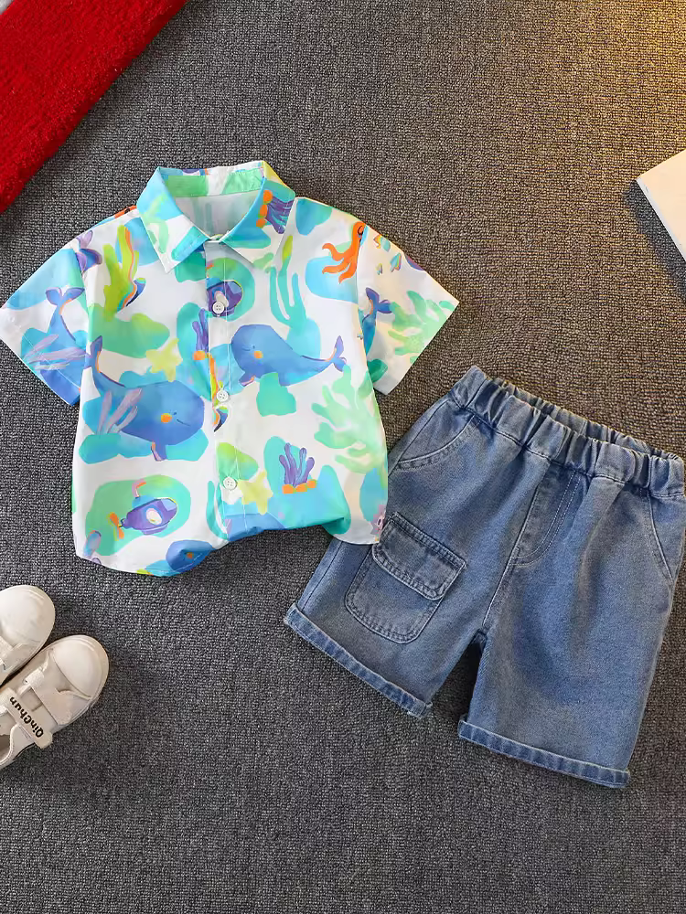 Bộ áo thun hè bé trai 2025 kiểu mới, áo thun ngắn tay thời trang trẻ em, phong cách trẻ trung, chất liệu mỏng nhẹ