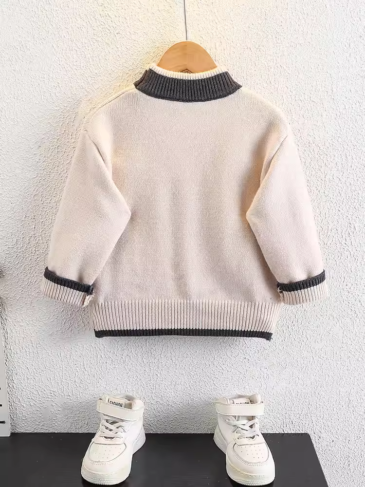 Áo len bé trai mùa đông 2025, áo ấm dày cổ tròn thu đông mới cho bé, áo len thời trang trẻ trung