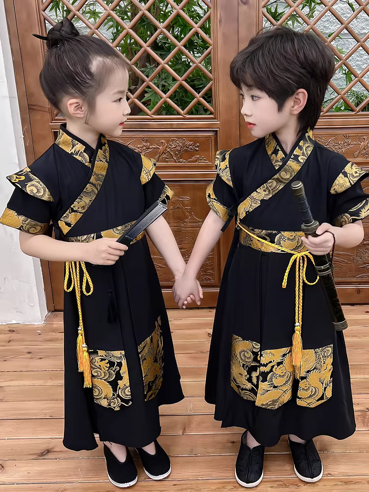 Hanfu dành cho trẻ em dành cho bé trai, trang phục truyền thống kiểu Trung Quốc mùa hè dành cho trẻ em, bộ trang phục cổ xưa dành cho bé trai cao cấp, bộ trang phục cá bay, trang phục mùa hè, trang phục truyền thống của Trung Quốc.