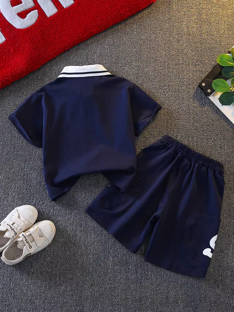 Bộ trang phục mùa hè cho bé trai 2025, áo polo in hình thời trang trẻ em mới mẻ, mát mẻ và lịch lãm, quần áo mùa hè mỏng cho bé trai