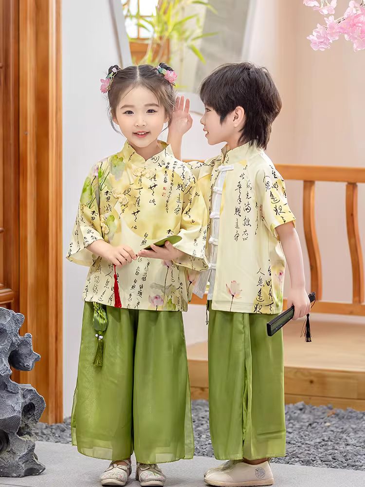 Quần áo trẻ em đọc kinh kiểu Trung Hoa phù hợp cho cả bé trai và bé gái, trang phục nhà Đường của Trung Quốc, Hanfu, trang phục biểu diễn cổ xưa của học sinh mẫu giáo, tiểu học