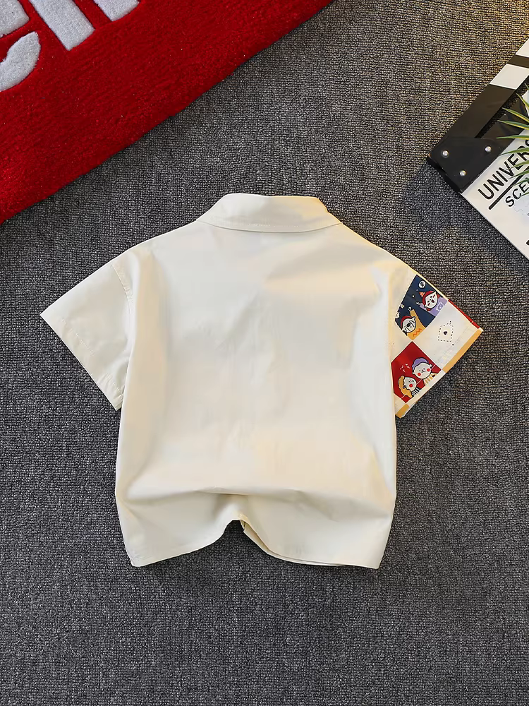 Trang phục mùa hè cho bé trai 2025, quần áo trẻ em mới, kiểu dáng mùa hè ngắn tay, mát mẻ và lịch lãm, áo thời trang mùa hè cho bé trai