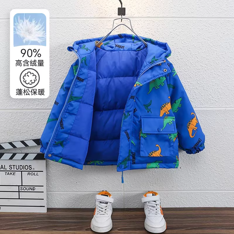 Áo khoác phao bé trai thời trang mới 2025, quần áo mùa đông trẻ em, áo khoác dày giữ ấm bằng lông vũ trắng