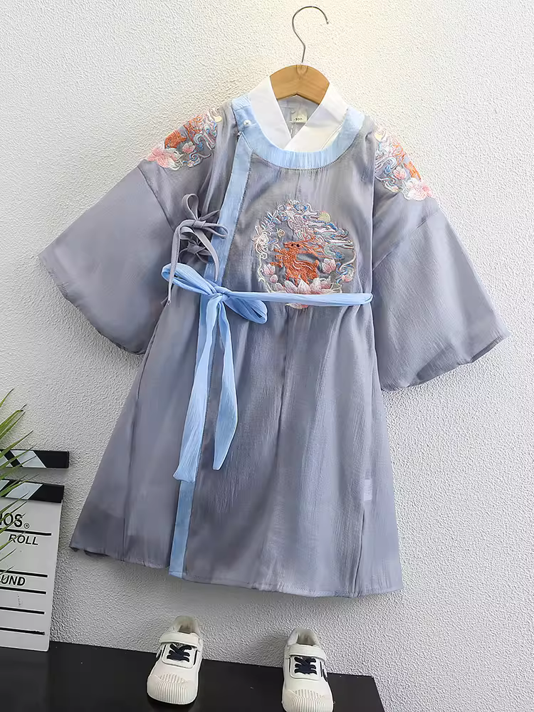 Bộ trang phục Hanfu phong cách Xuân mới 2025 dành cho bé trai, kiểu Trung Hoa cổ điển, cổ tròn, cao cấp, cải tiến, phong cách nhà Đường