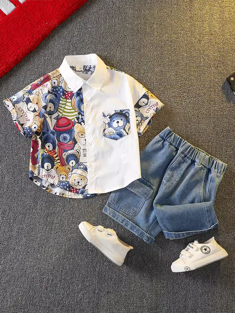 Bộ quần áo hè bé trai 2025 kiểu dáng mới thời trang, quần áo ngắn tay mát mẻ cho bé trai