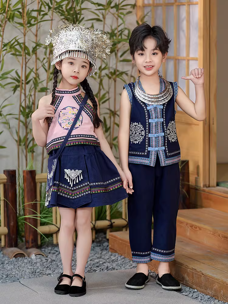Trang phục mùa hè cho trẻ em Hanfu Tang, trang phục dân tộc Zhuang, trang phục biểu diễn trường mẫu giáo cho bé trai ngày 3 tháng 3