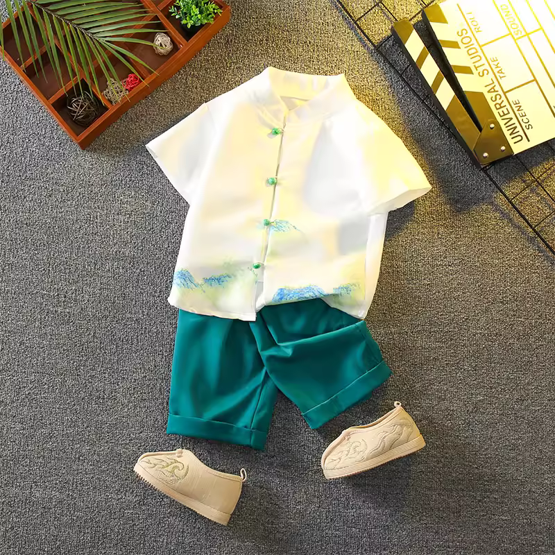 Trang phục mùa hè của bé trai Hanfu Phong cách Trung Hoa Bộ đồ trẻ em phong cách Đường Trang phục lễ hội Trung thu Trang phục biểu diễn Trang phục cổ xưa Trang phục quý ông đẹp trai