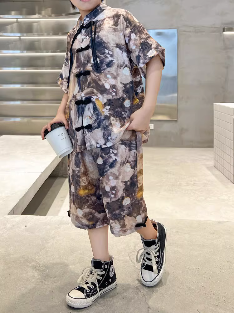 Bộ trang phục Hanfu mùa hè cho bé trai, bộ quần áo mùa hè kiểu mới 2025, trang phục truyền thống Trung Hoa cho trẻ em, quần áo thời trang ngắn tay cho bé trai đẹp trai