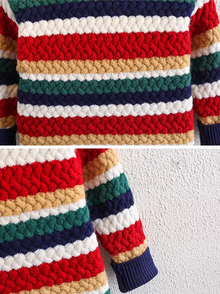 Áo len bé trai mùa đông 2025, áo len dệt kim cổ tròn dày dặn, thời trang, ấm áp cho bé trai mùa thu đông